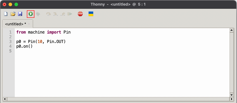 Running the script that turns on the built-in LED in Thonny