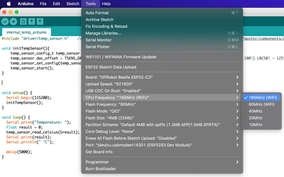 Selecting the CPU Frequency of ESP32 in Arduino IDE