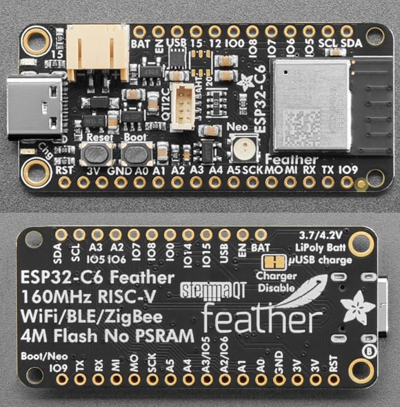 Adafruit ESP32-C6 Feather pinout diagram, second view