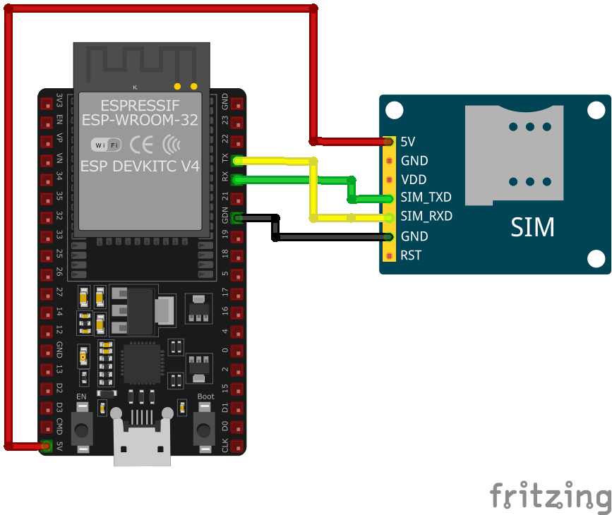SIM800A GSM/GPRS Module wiring with ESP32