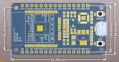 DOIT ESP32 DEVKIT V1 dimensions - height, width