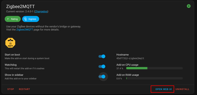 Home Asssitant Open Zigbee2MQTT Web UI