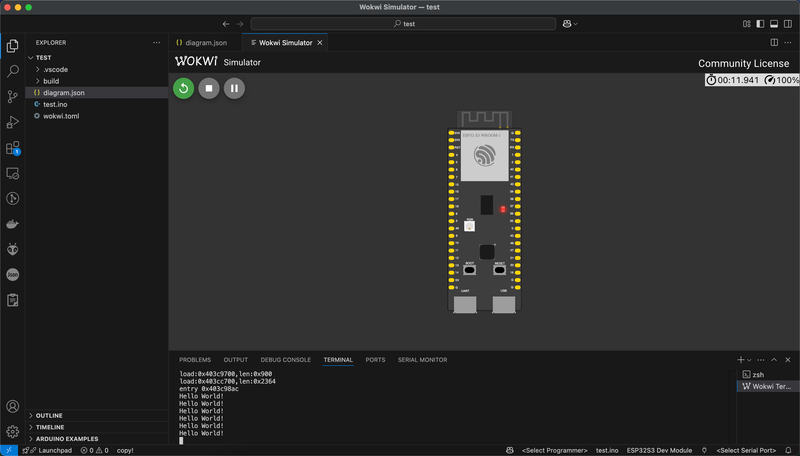 Wokwi Simulator in VS Code