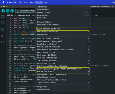 Elecrow E-Paper OpenWeatherMap Example Board