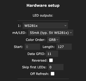 WLED LED Settings for ESP-LED-02 Controller