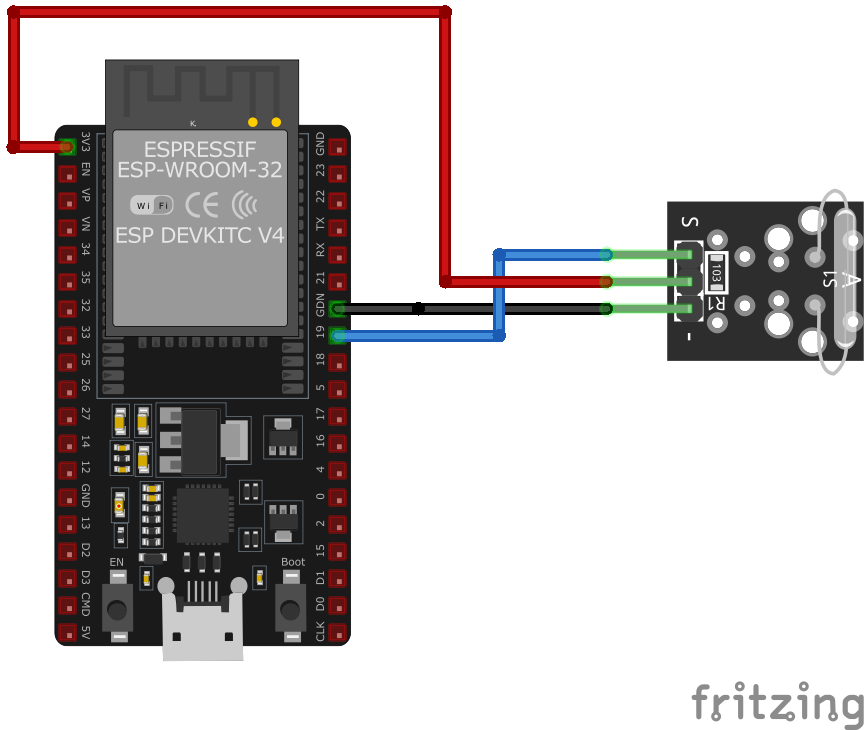 KY-021 Mini Magnetic Reed Switch Module wiring with ESP32