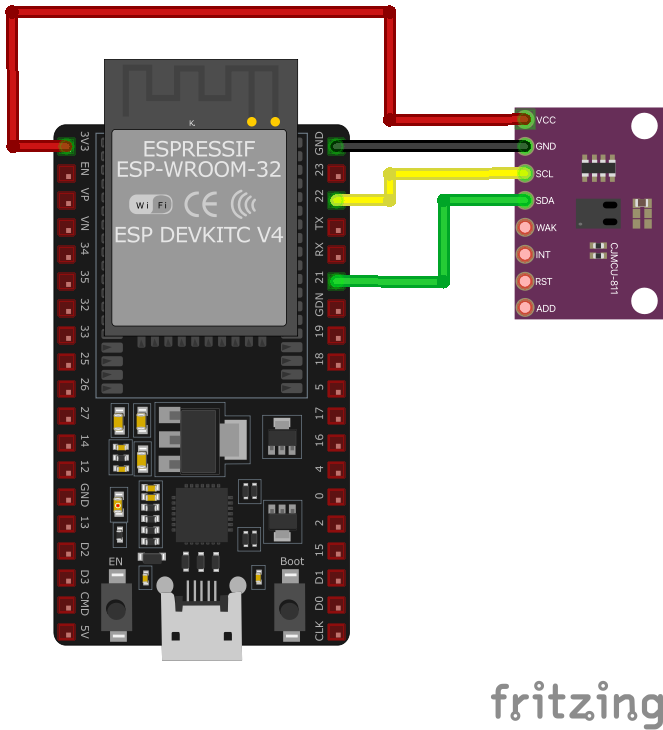 CCS811 Digital Gas Sensor wiring with ESP32