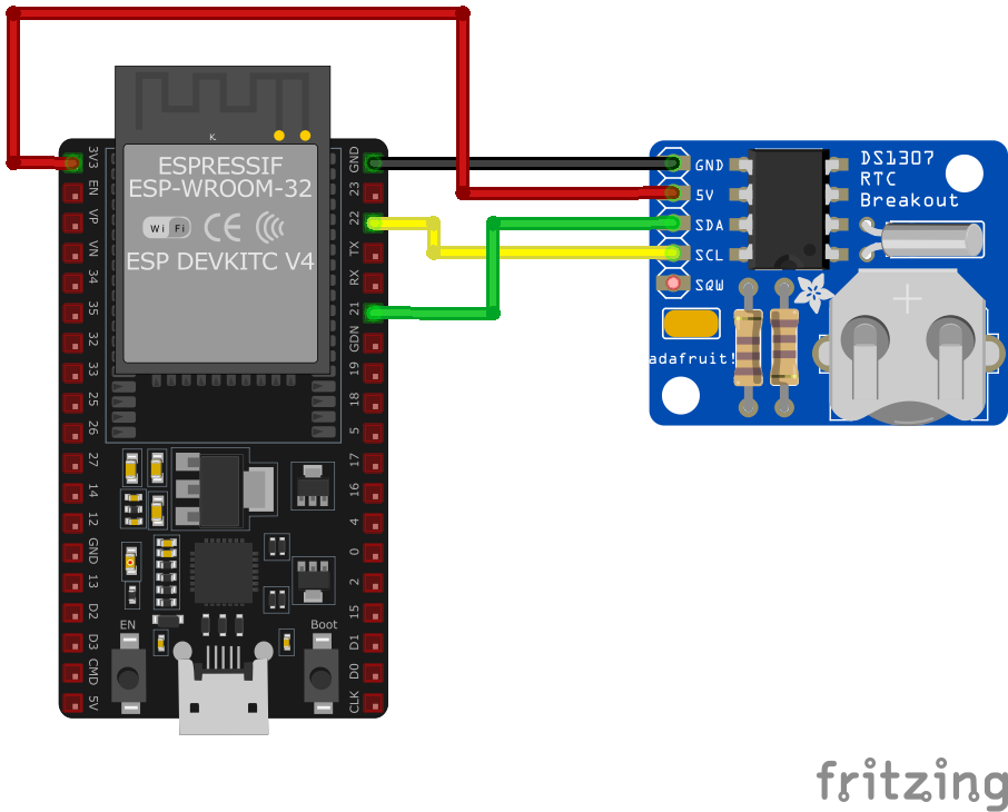 DS1307 Real-Time Clock (RTC) wiring with ESP32