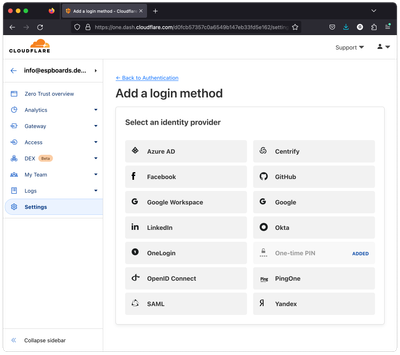 Cloudflare Zero Trust Add New Login Method, SSO Providers