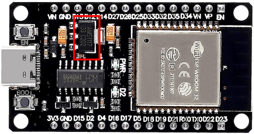 AMS1117 Voltage Regulator on ESP32 30pin Development Board
