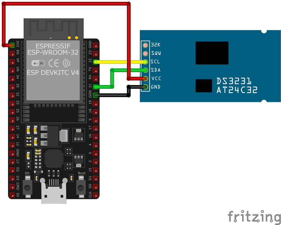 DS3231 / AT24C32 Real-Time Clock (RTC) wiring with ESP32