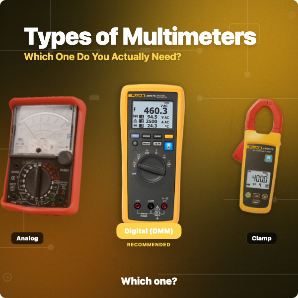 Learn the different types of multimeters (digital, analog, clamp, auto-ranging) and find the best one for electronics, ESP32 projects, and hobby work. Budget to pro picks compared.