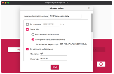 Raspberry Pi Imager Options