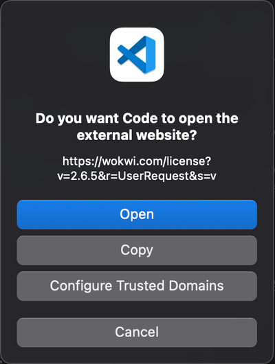 Wokwi Open Browser for License Activation