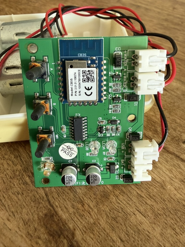 Main PCB of the Guan Sen irrigation controller showing the Tuya CB3S WiFi module