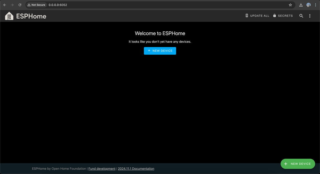 ESPHome Dashboard in Web Browser