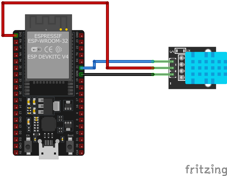 KY-015 Temperature and Humidity Sensor Module wiring with ESP32