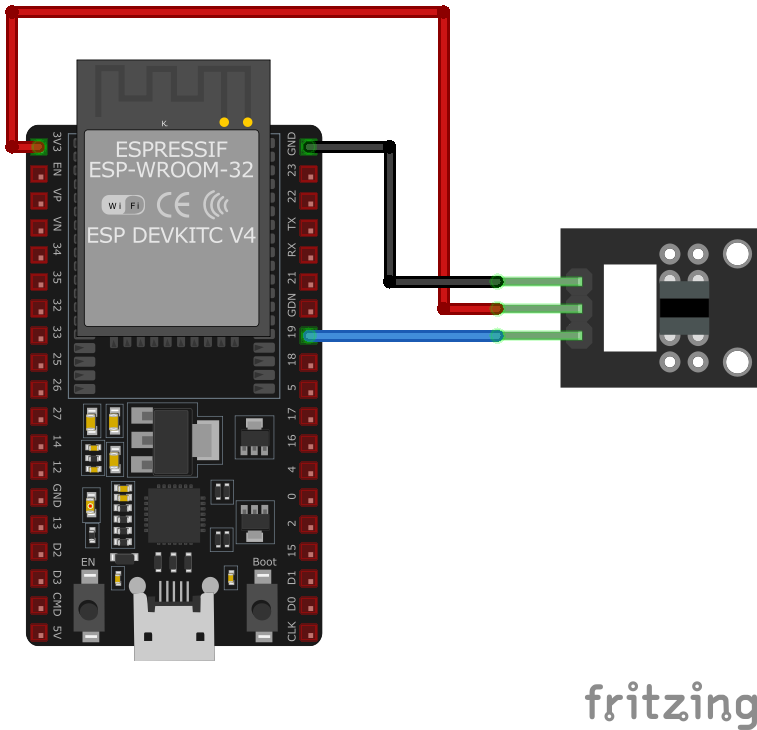 KY-010 Photo Interrupter Module wiring with ESP32