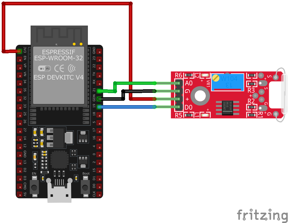 KY-025 Reed Switch Module wiring with ESP32