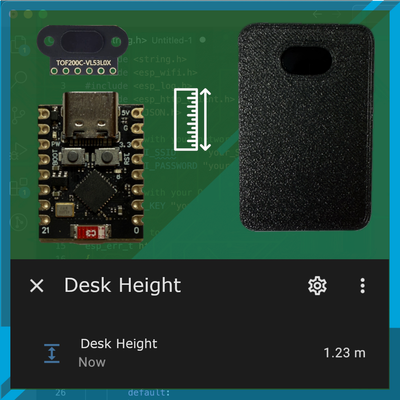 Build a non-invasive standing desk height tracker using the TOF200C ToF sensor, ESP32-C3 SuperMini, and ESPHome. Integrate with Home Assistant for automations - no desk modification required.
