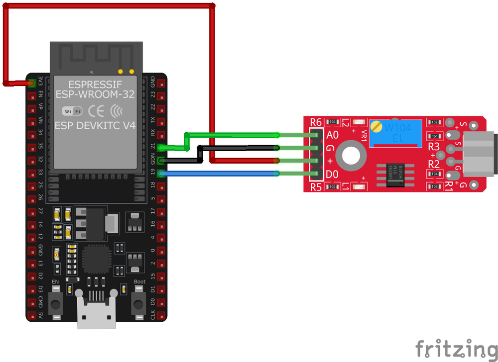 KY-037 High Sensitivity Sound Detection Module wiring with ESP32