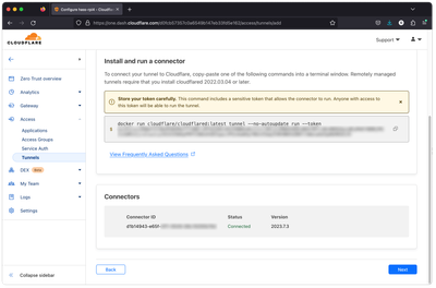 Cloudflare Tunnel Connector with Status Connected