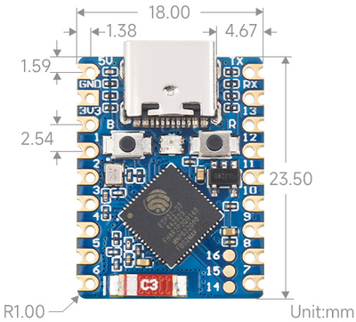 ESP32-S3-Zero dimensions - height, width