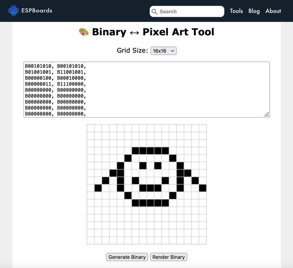 ESP Bird - Smiley Sprite Image in ESPBoards Monochrome Bitmap Tool