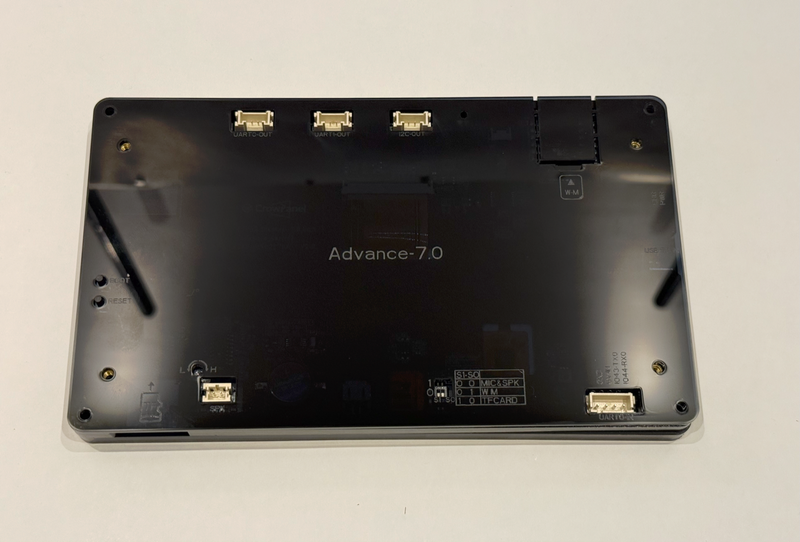 Back of the CrowPanel Advance 7.0 showing the Crowtail ports, module slot and S0/S1 function switches