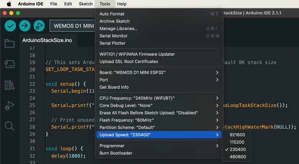 Arduino IDE Select Upload Speed (Baud Rate)