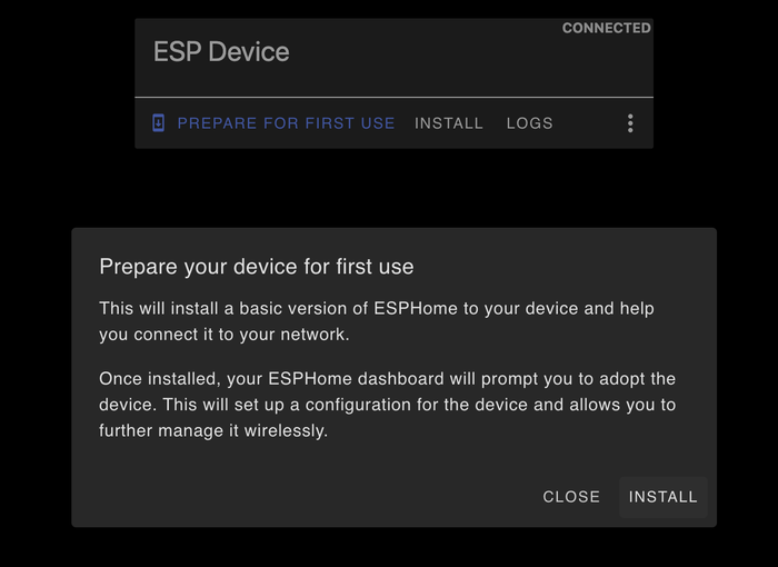 ESPHome Web Prepare for First Use