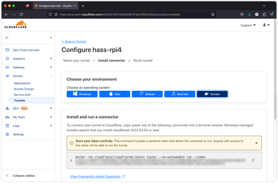 Cloudflare instructions for setting up the tunnel connector in Docker