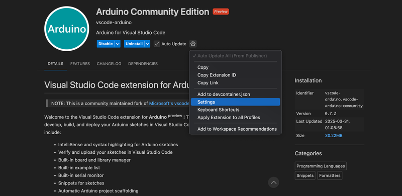 VS Code Arduino Plugin COG Settings