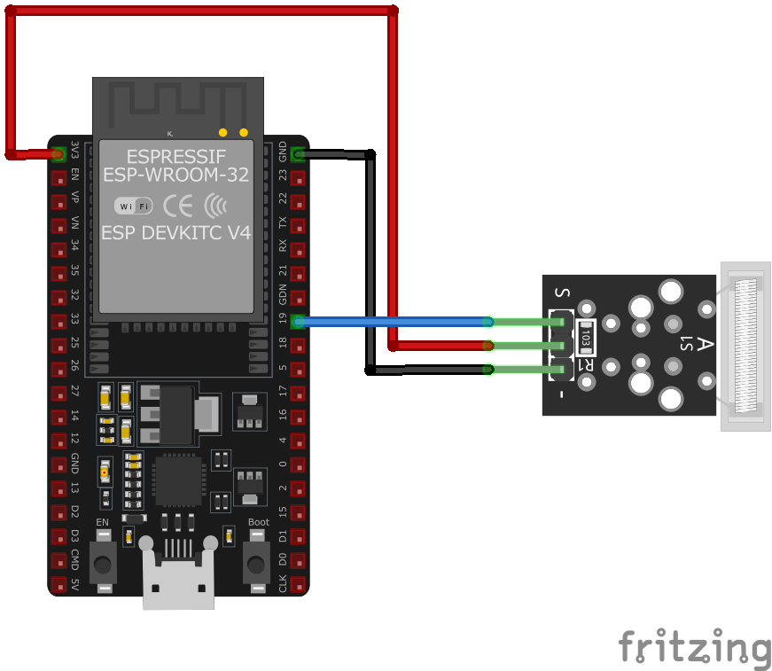 KY-031 Knock Sensor Module wiring with ESP32