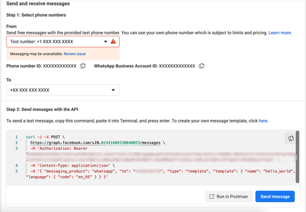Solicitud API cURL de WhatsApp API