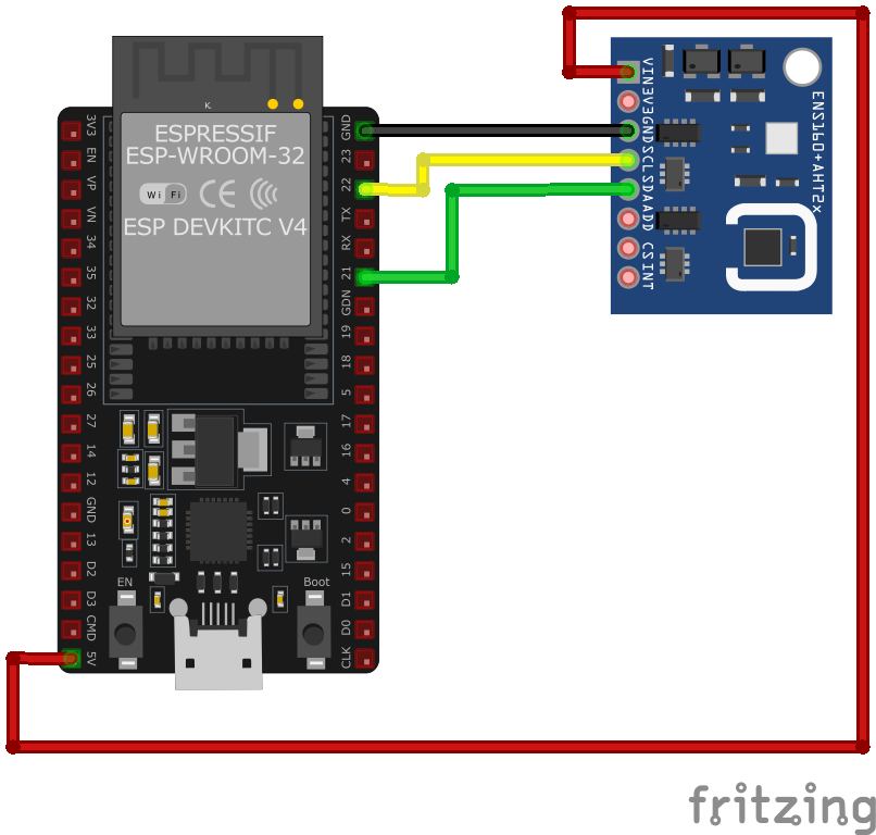 ENS160 Digital Metal-Oxide Multi-Gas Sensor wiring with ESP32