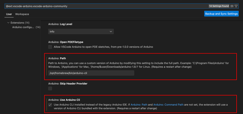 VS Code Arduino Plugin Settings Configured