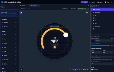 ESPHome LVGL Designer being used to design the rotary display UI