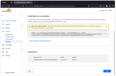 Cloudflare Tunnel Connector with Status Connected