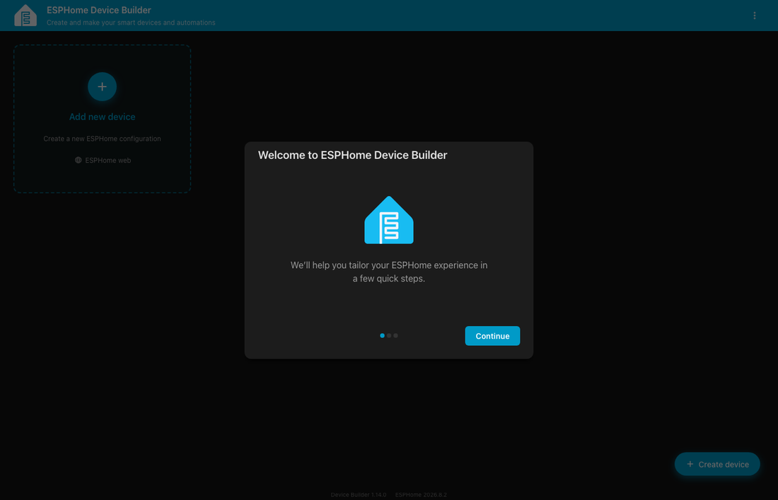 ESPHome Device Builder Welcome Screen