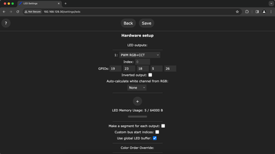 WLED LED Settings Configuration Screen