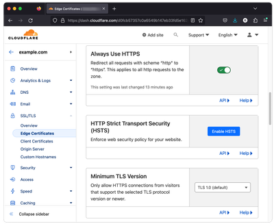 Cloudflare Domain Settings Always Use HTTPS