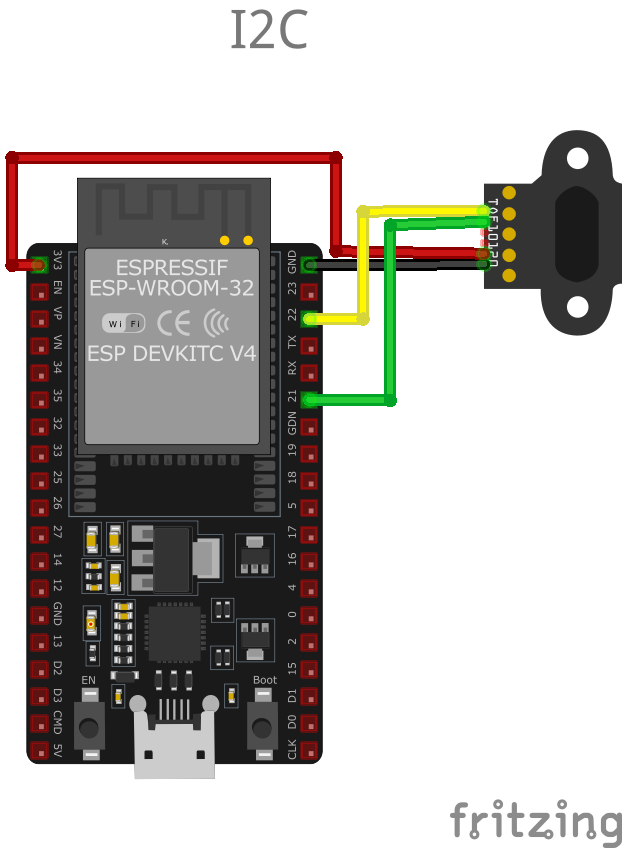 TOF10120 Laser Distance (Time of Flight) Sensor alternate ESP32 wiring diagram