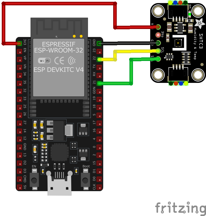 SHTC3 Temperature and Humidity Sensor wiring with ESP32