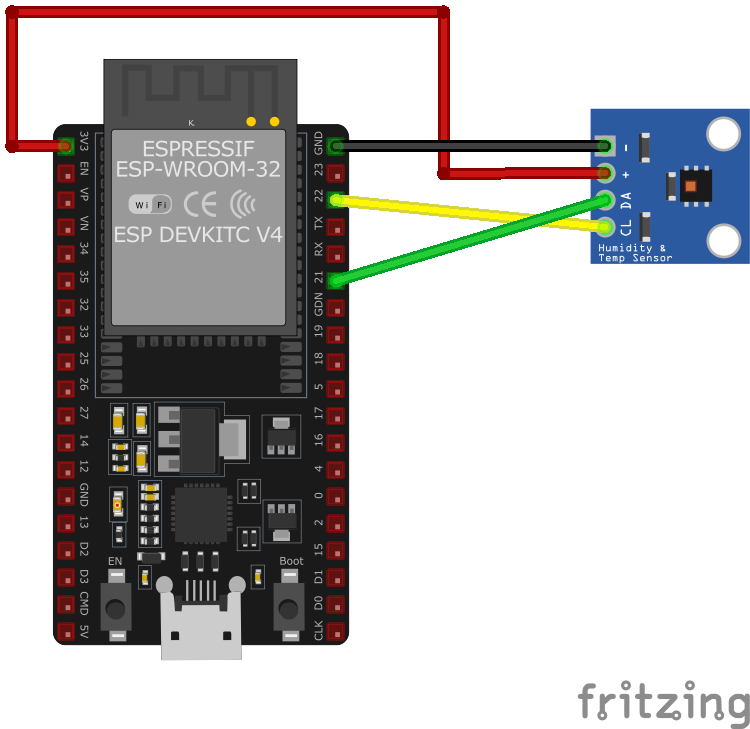 HDC1080 / GY-213V-HDC1080 Temperature and Humidity Sensor wiring with ESP32
