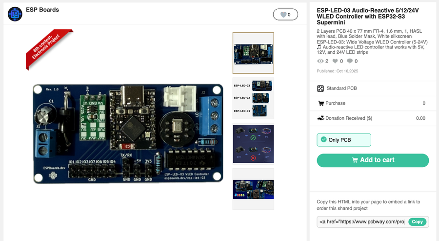 Order ESP-LED-03 PCB on PCBWay