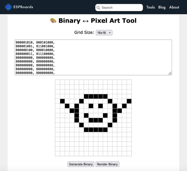 ESP Bird - Smiley Sprite Image in ESPBoards Monochrome Bitmap Tool