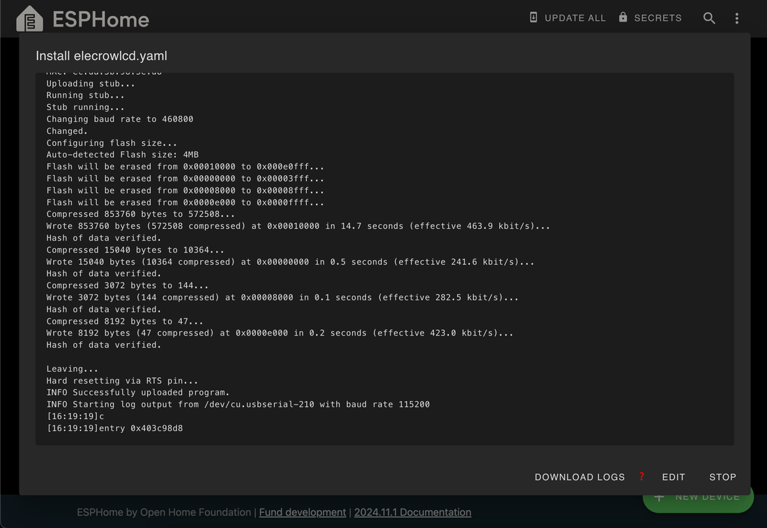 ESPHome Successfully Installed in Dashboard