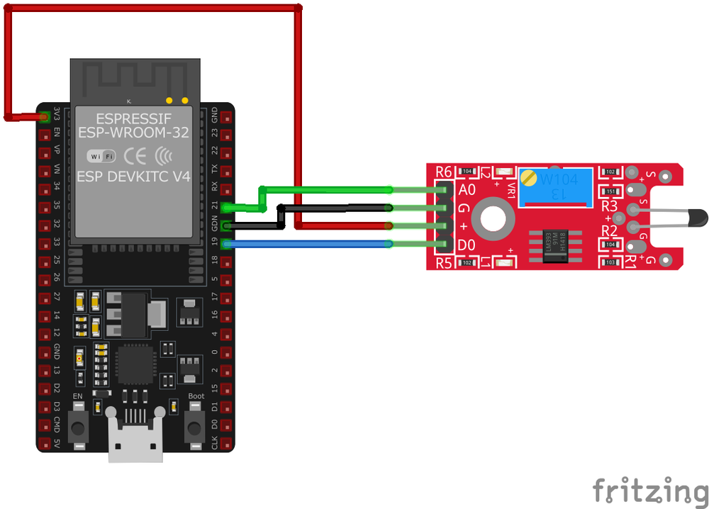 KY-028 Digital Temperature Sensor Module wiring with ESP32