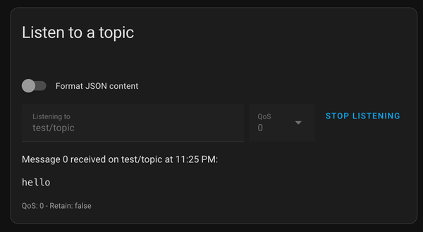 Home Assistant Dashboard MQTT Listen to Topic
